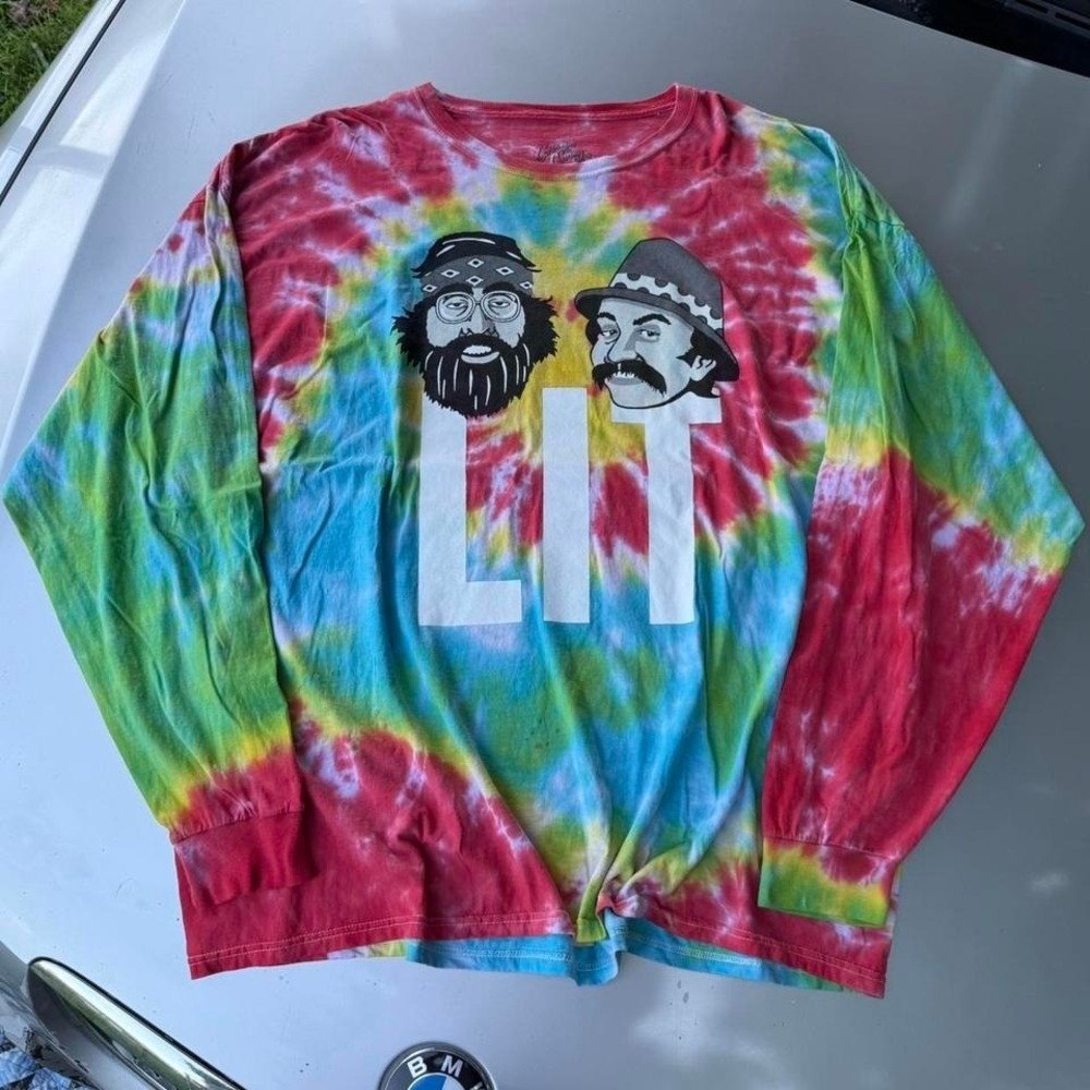 Multi-coloured Cheech and Chong tie-dye long sleeve shirt